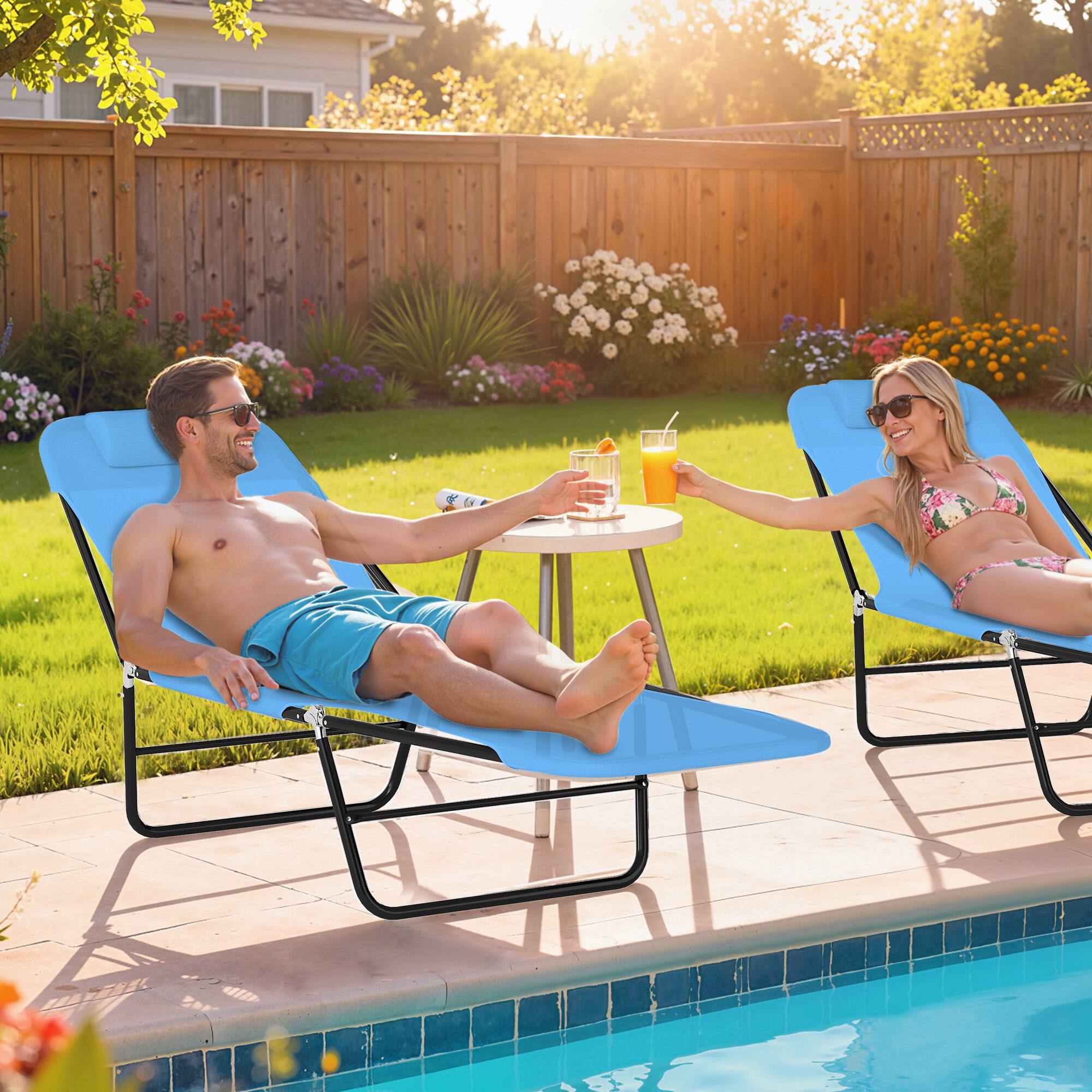Alt View 1. Outsunny - Folding Chaise Lounge Chair, Pool Sun Tanning Chair, Outdoor Lounge Chair with Reclining Back, Breathable Mesh Seat - Blue.