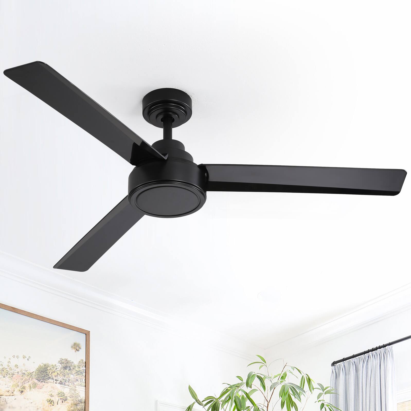 Alt View 4. Sofucor - Modern Ceiling Fans without Lights 52 Inch Ceiling Fan with Remote for Patios Bedroom DC Motor Reversible 3 Blades Timer - Black.