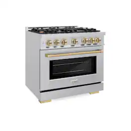 ZLINE - Autograph Edition 36 in. 5.2 cu. ft. Freestanding Select Gas Range w/ 6 Burners & Champagne Bronze Accents - Stainless Steel
