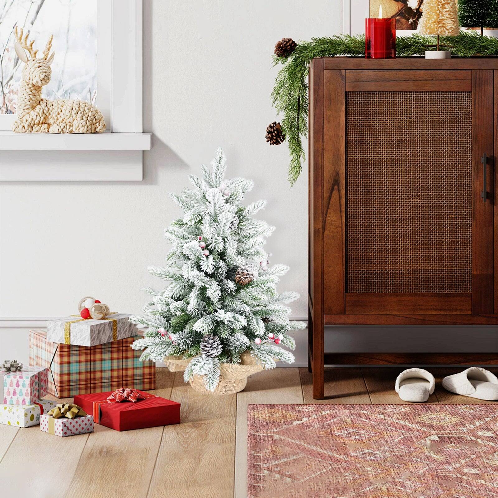 Alt View 1. Hivvago - 3FT Flocked Tabletop Christmas Tree with 355 Tips - White,Green.