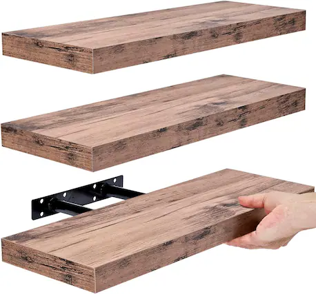 Front. Sorbus - 3 Pack (16"x5") Sorbus Floating Wall Shelves for Bedroom, Decor, Kitchen, Living Room - for Trophies, Frames, Bookshelf - Mahogany.