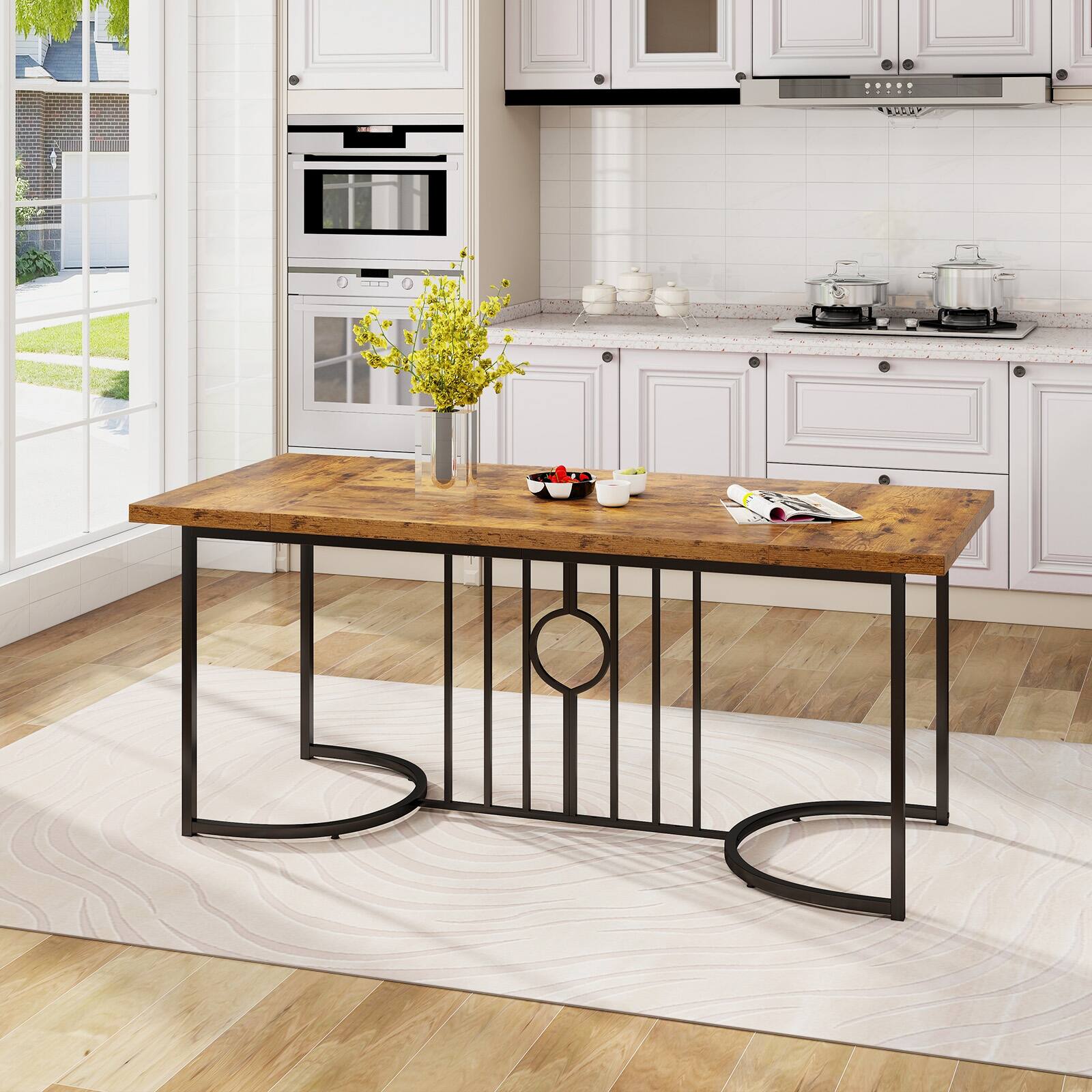 Alt View 3. Gymax - Gymax 71'' Large Dining Table for 6-8 People Rectangular Kitchen Table Dinette Table - Rustic Brown, Black.