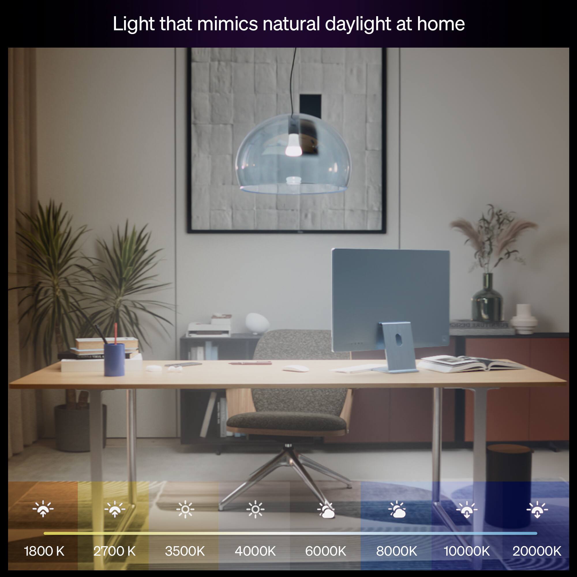Light that mimics natural daylight at home

1800 K 2700 K 3500K 4000K 6000K 8000K 10000K 20000K