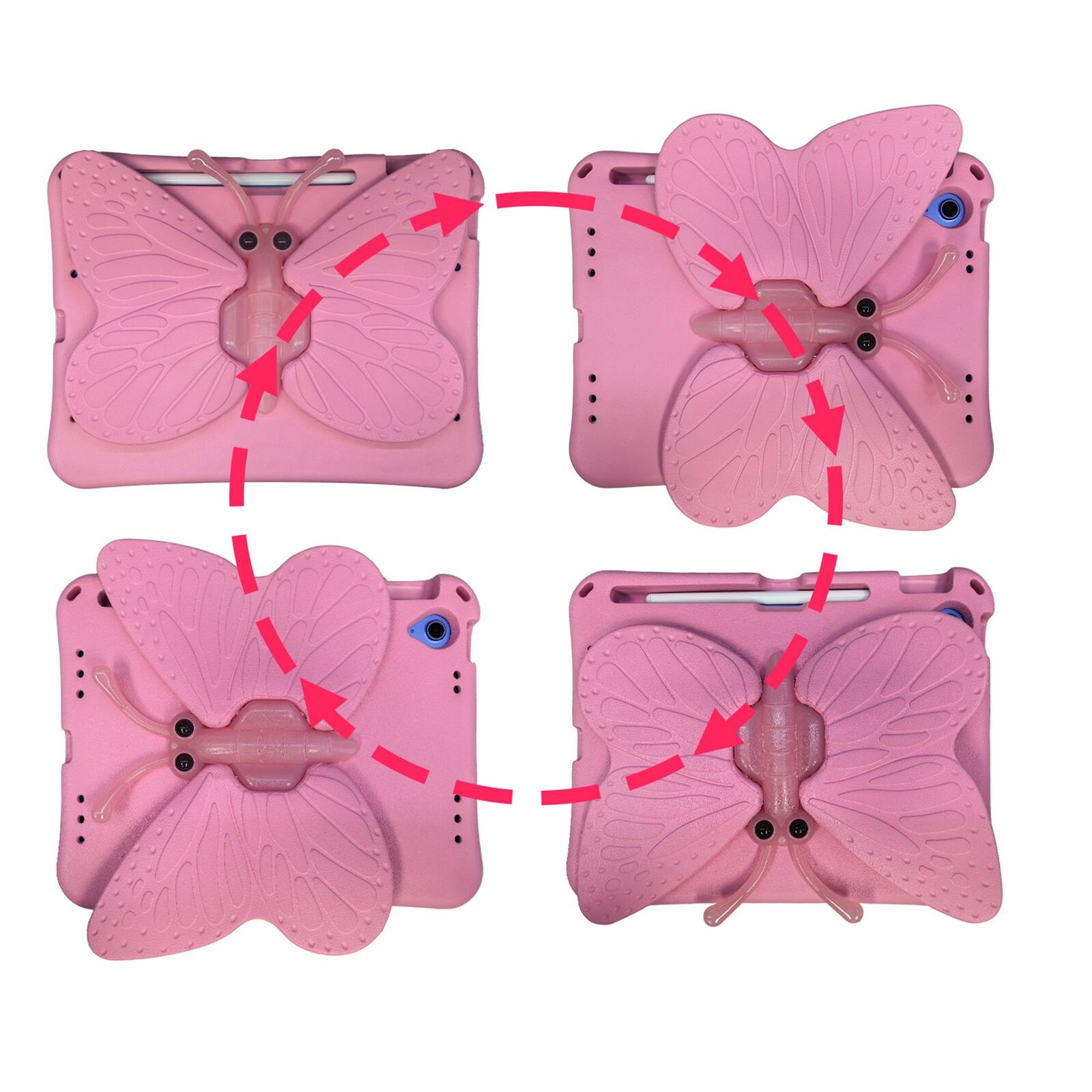 Left. UUCOVER - Butterfly Case for iPad (A16) 11-inch 2025/iPad 10th Gen 10.9" 2022,Shockproof EVA Kids Case 360° Rotating Stand Cover - Pink.