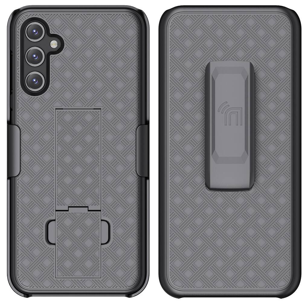 Alt View 2. Nakedcellphone - Case with Stand and Belt Clip Holster for Samsung Galaxy A14 5G - Black.