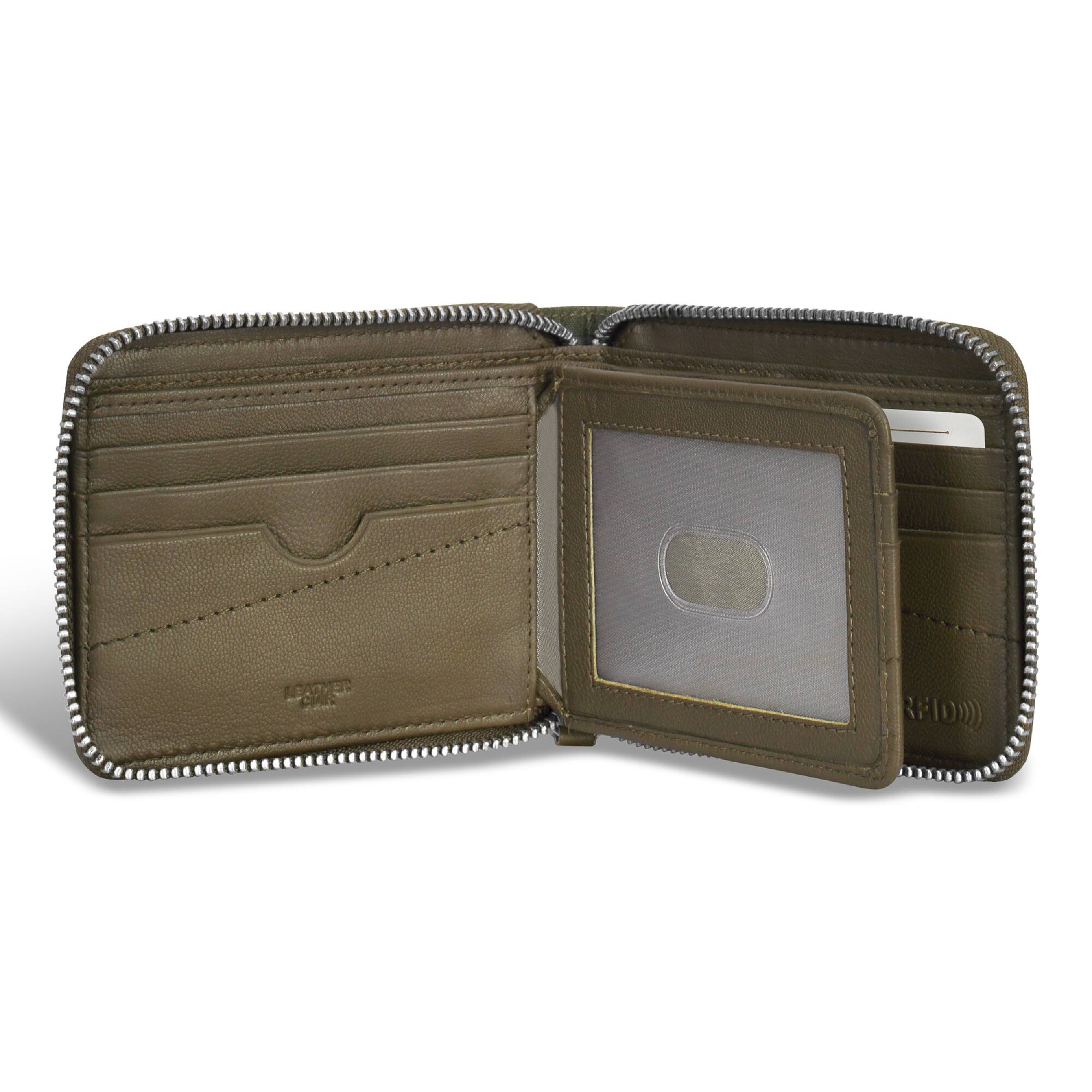 Angle. Champs - Camo Collection Leather Zip Around Wallet - Green.