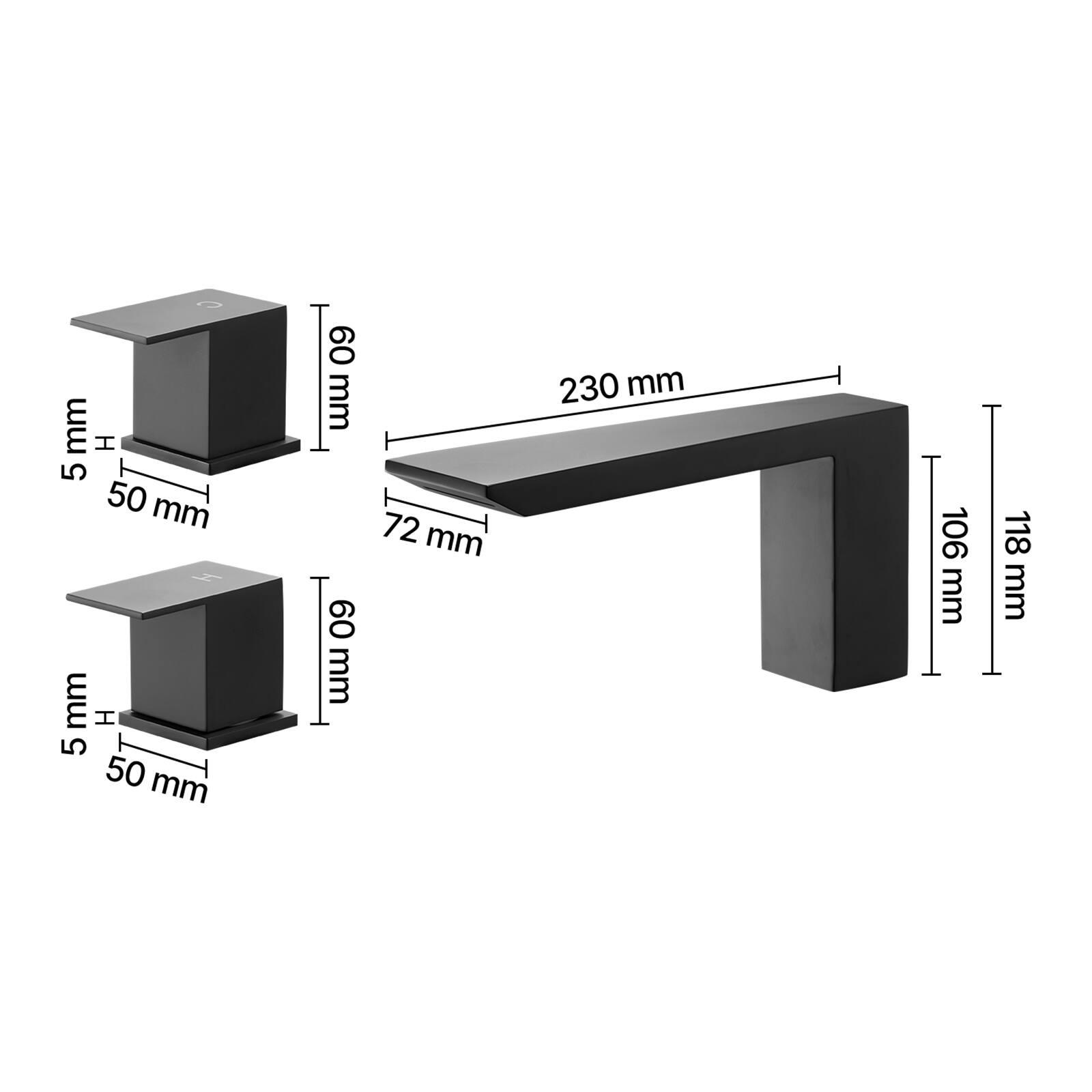 - 5 mm
- 50 mm
- 60 mm
- 72 mm
- 106 mm
- 118 mm
- 230 mm