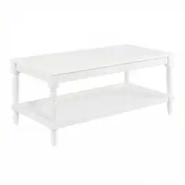 FurniFact - Coffee Table with Shelf Rubberwood Legs and MDF Top for Living Room - White