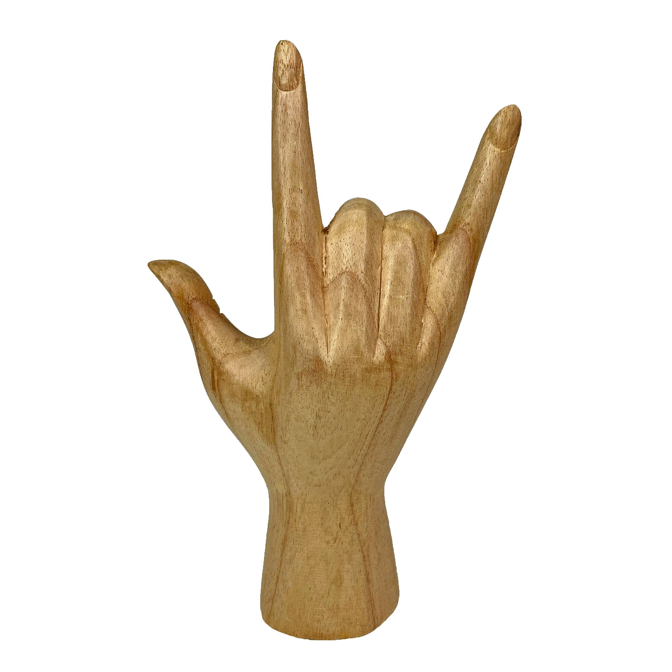 Alt View 7. Zeckos - Carved Wood ASL I Love You Hand Gesture Statue 8.5 Inch Tabletop Sculpture - Brown.