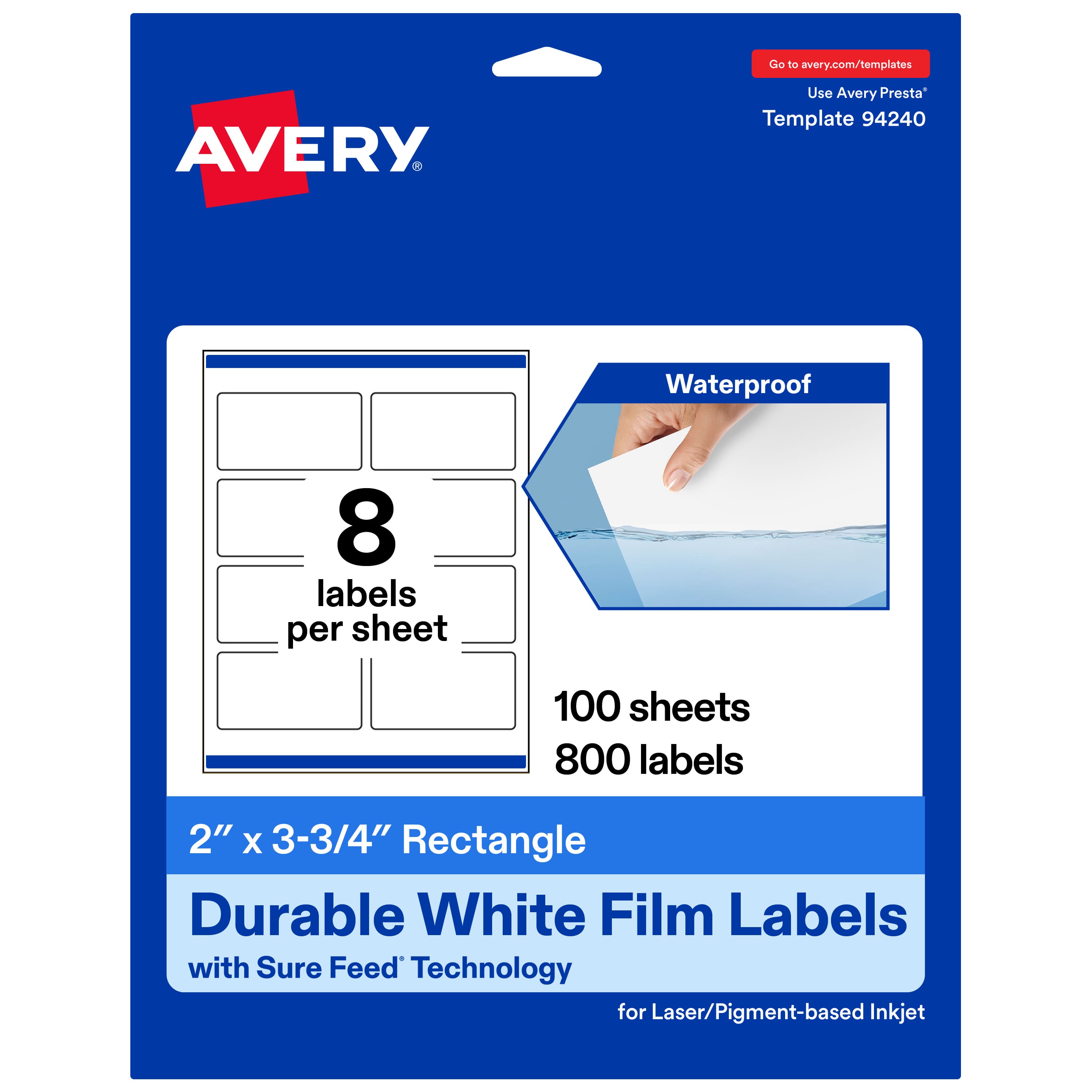Avery - 2" x 3-3/4" Waterproof Rectangle Labels, 800 Labels - White