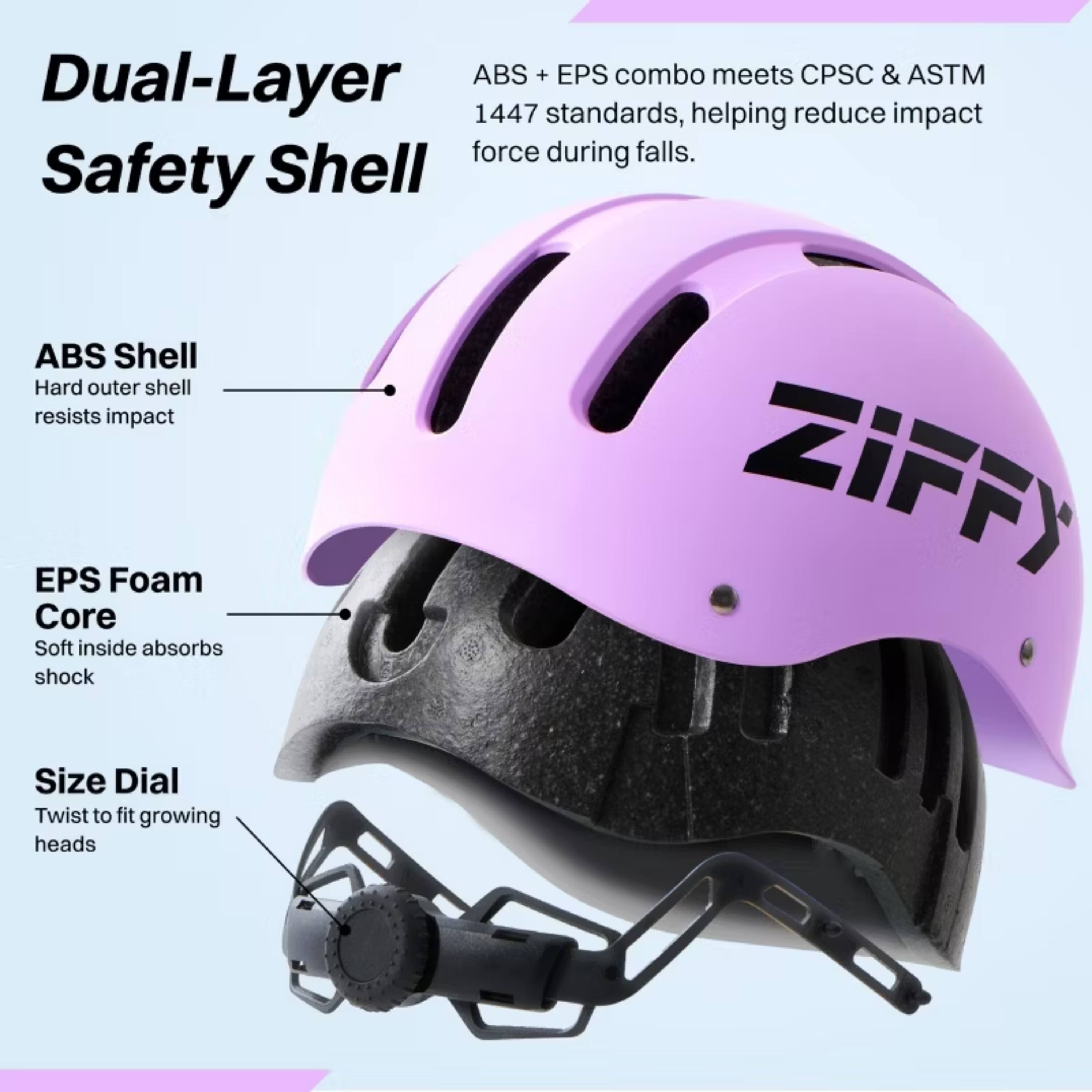 Dual-Layer Safety Shell

ABS + EPS combo meets CPSC & ASTM 1447 standards, helping reduce impact force during falls.

ABS Shell
Hard outer shell resists impact

EPS Foam Core
Soft inside absorbs shock

Size Dial
Twist to fit growing heads