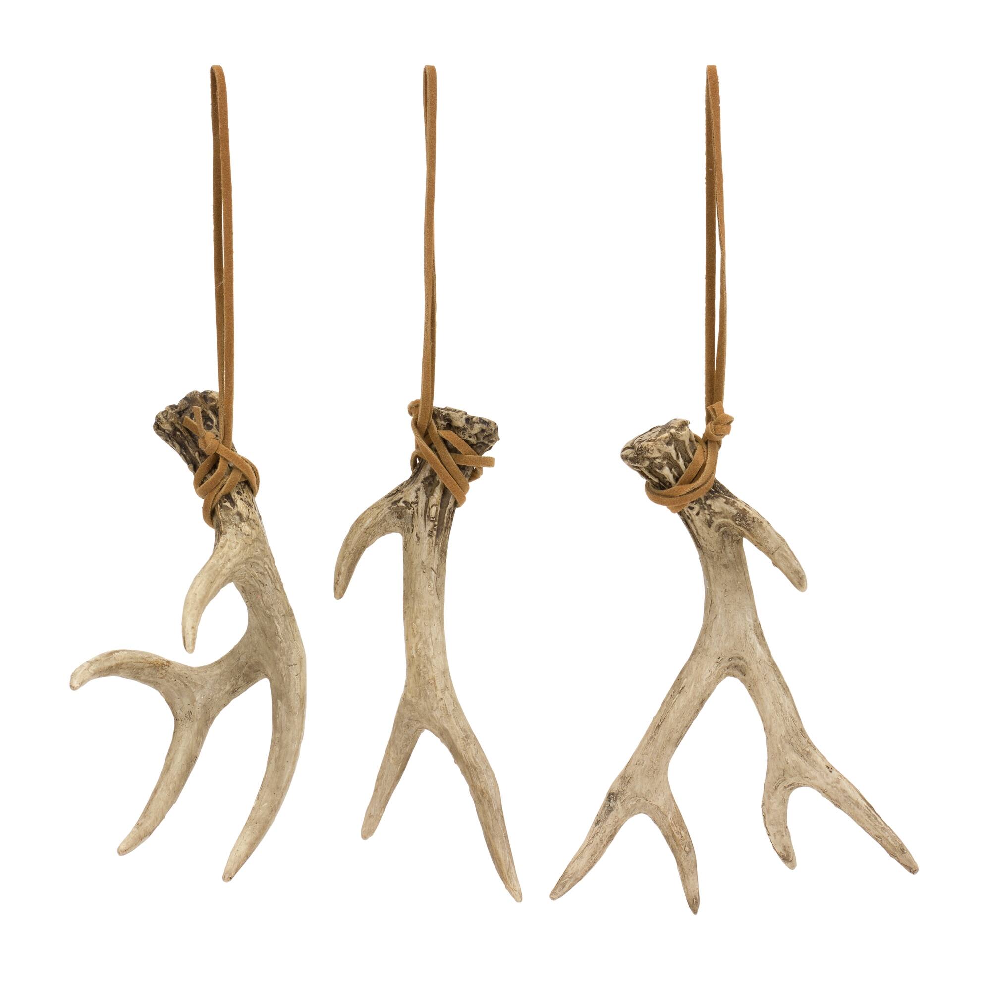 Angle. BreeBe - Rustic Deer Antler Hanging Ornament with Rope Tie (Set of 12) - Brown.
