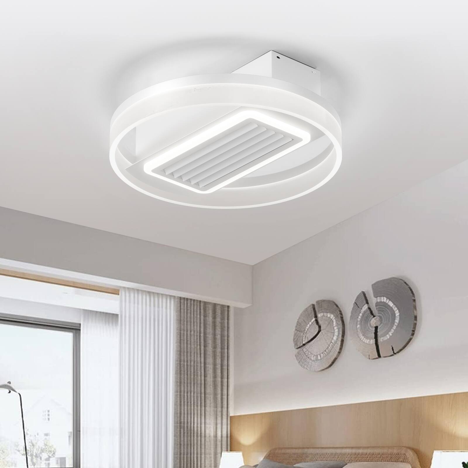 Front. TinyHomie - 20 LED Bladeless Ceiling Fan Light with Remote Control Modern Flush Mount Ceiling Lamp.