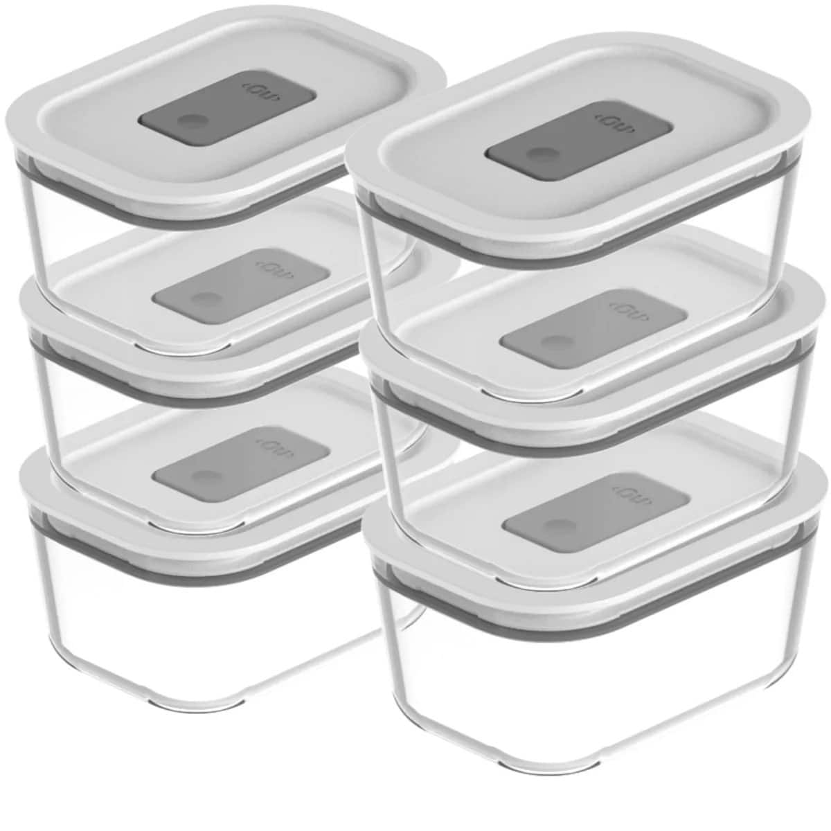 OU - Glass Food Storage Container Set 12pc (set of 6) Airtight Lid w Microwave Valve, Microwave Safe