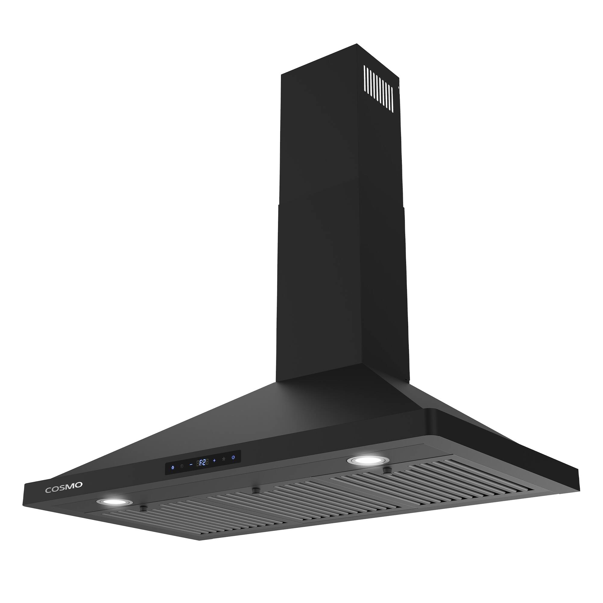 Alt View 1. COSMO - COS-63190S-BK 36 in. Vista Collection 380 CFM Ducted Wall Mount Range Hood, Touch Controls, LED Lights - Matte Black.