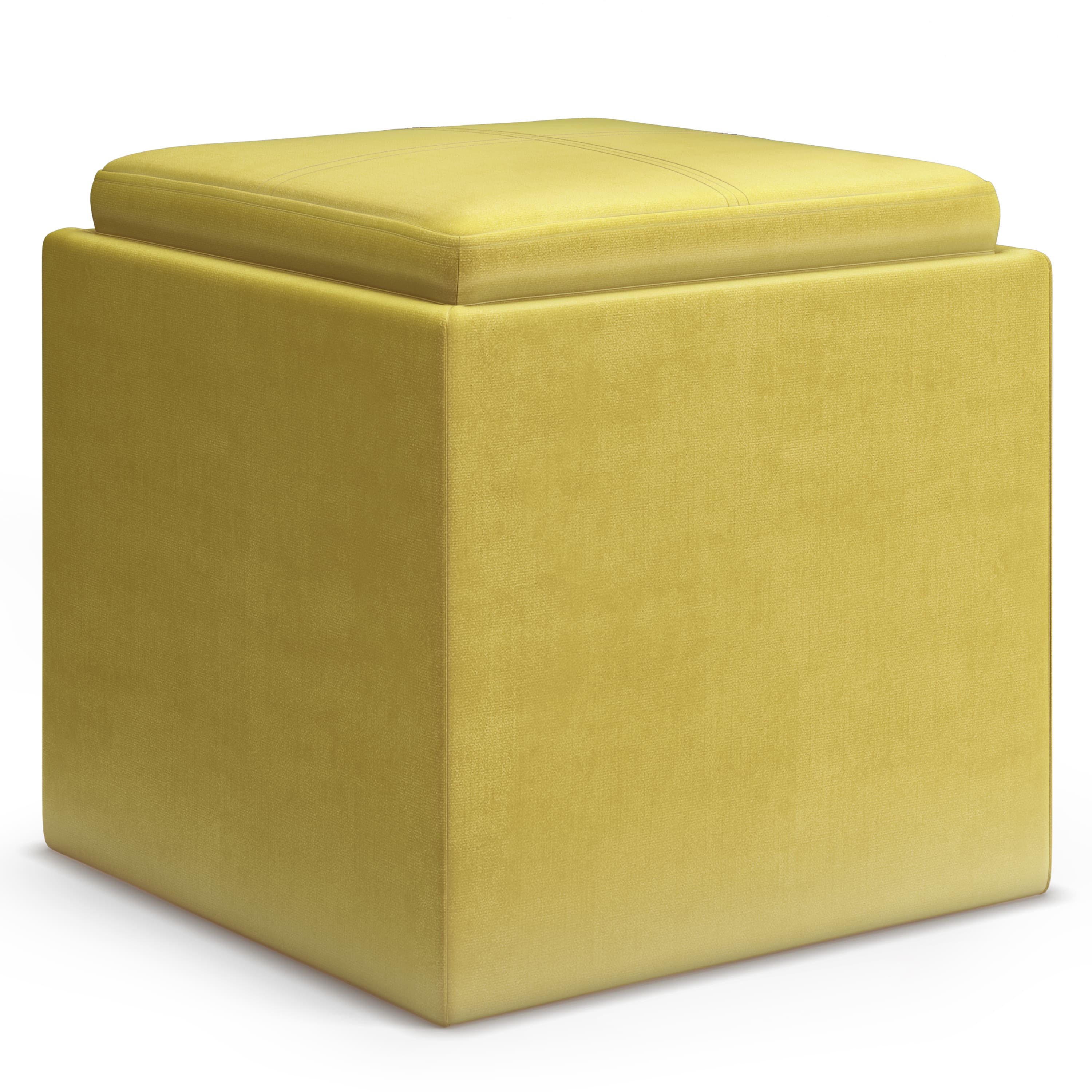 Front. Simpli Home - Rockwood Cube Storage Ottoman with Tray - Dijon Yellow.