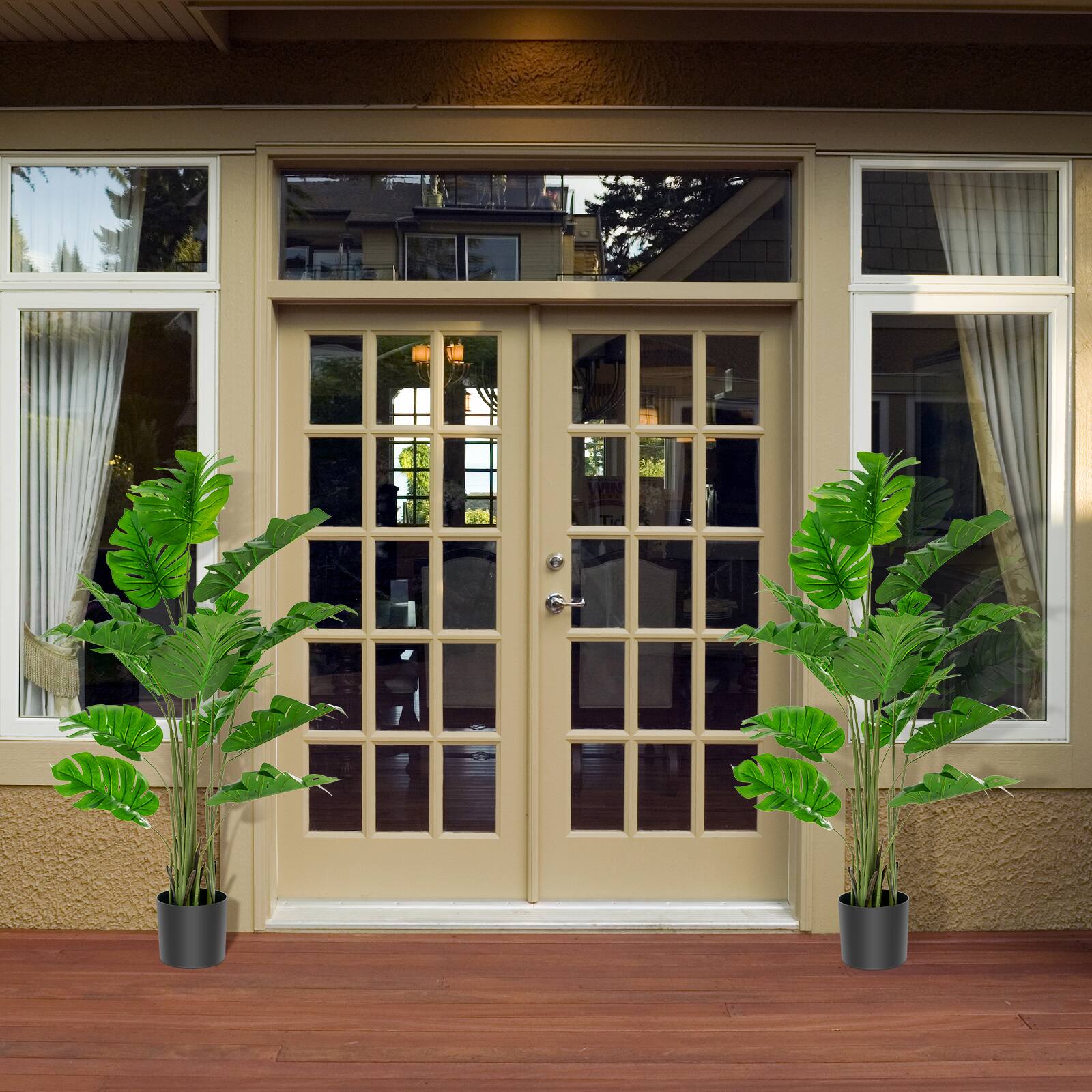 Alt View 2. Costway - Costway 2PCS 5ft Artificial Tree Fake Monstera Deliciosa Plant in Pot with 15 Split Leaves Faux Plant - Green,Black.
