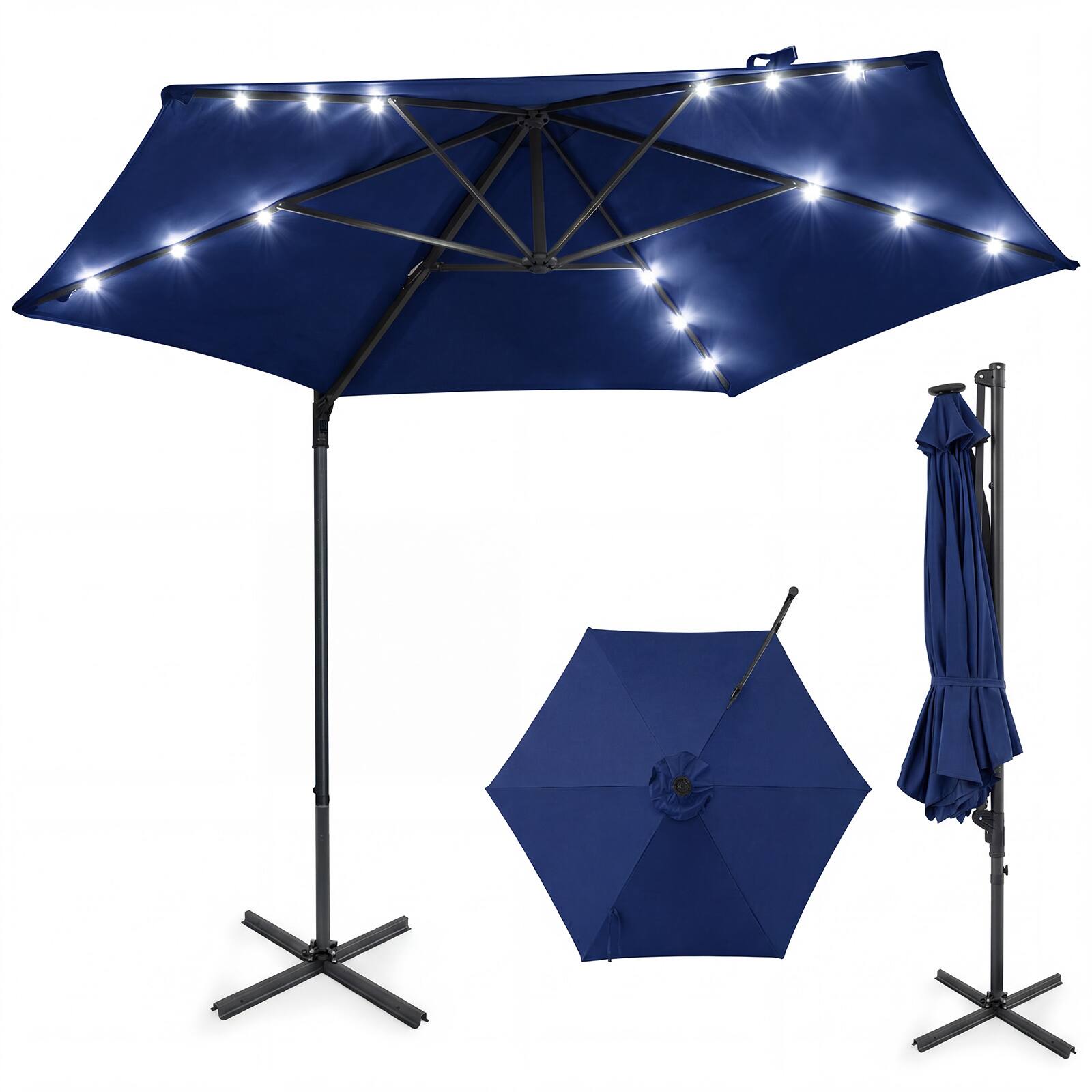 Costway - 10 FT Patio Cantilever Umbrella Large Offset Hanging Umbrella with Solar LED Lights - Blue price history on PriceWatchPro