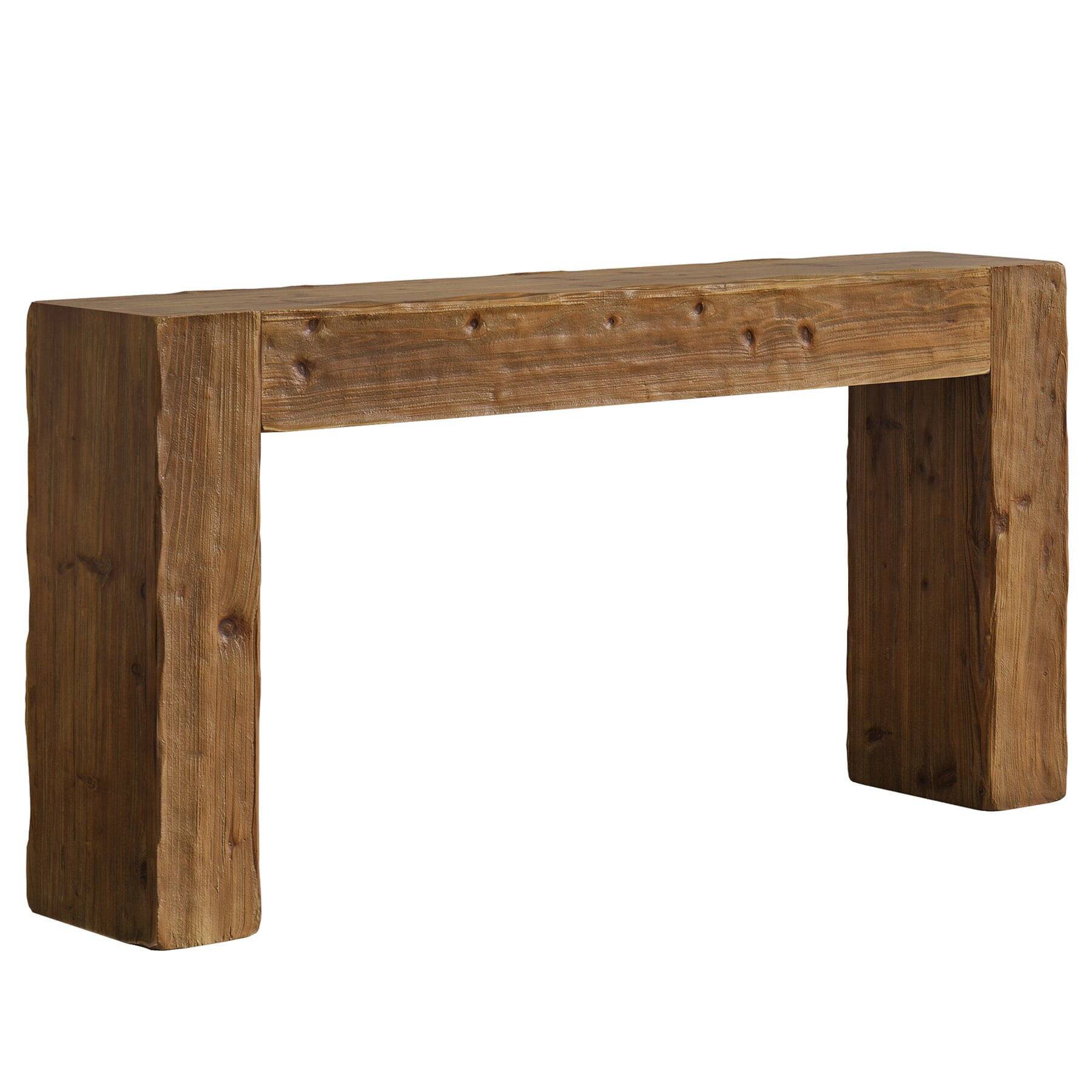 Back. Kadyn - Solid Wood Rectangular Console Table - Open Base, 63x11.8x31.5", Living Room/Entryway Furniture, Durable & Stylish - Brown.