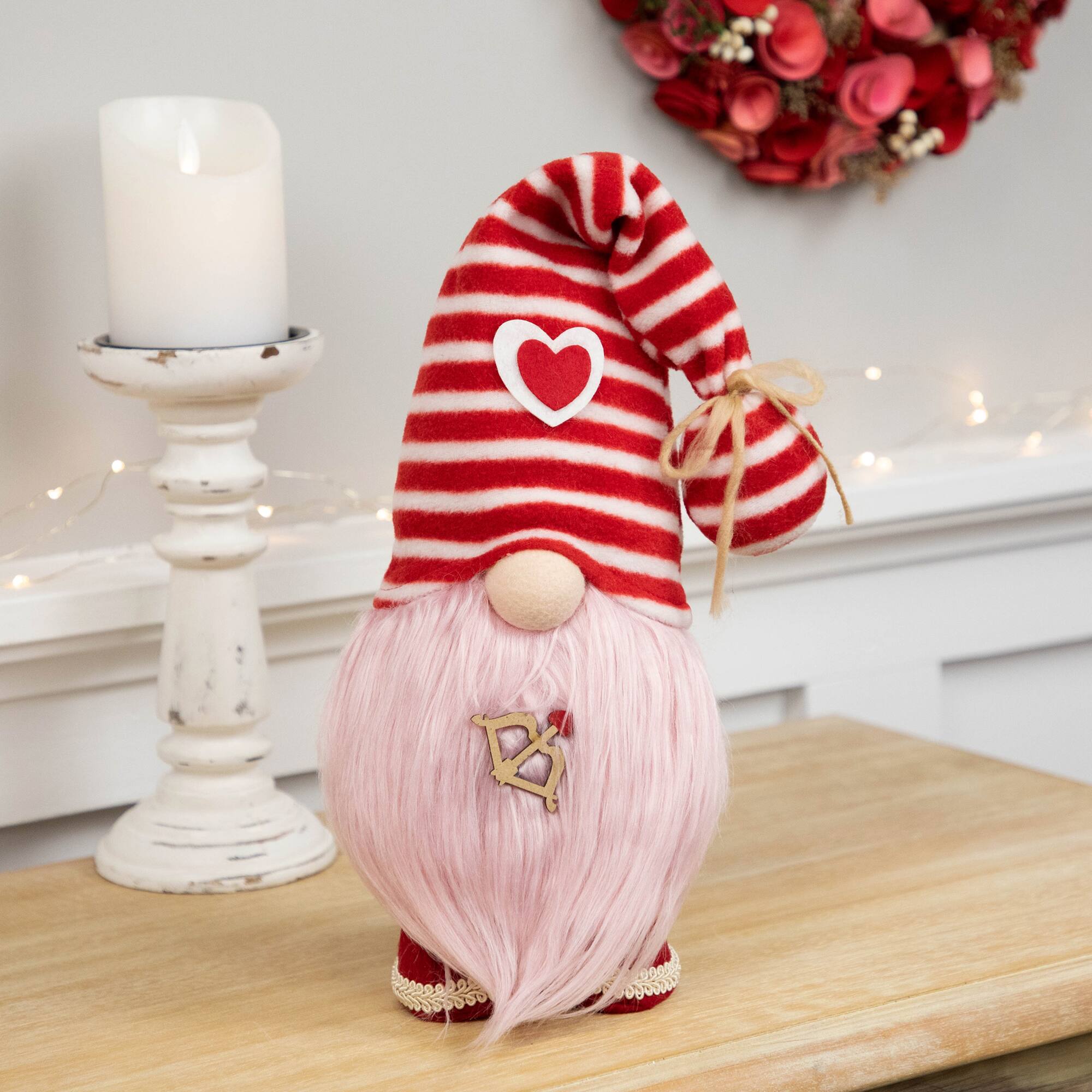 Alt View 1. Northlight - Plush Bow and Arrow Valentine's Day Gnome - 19" - Pink - Red.