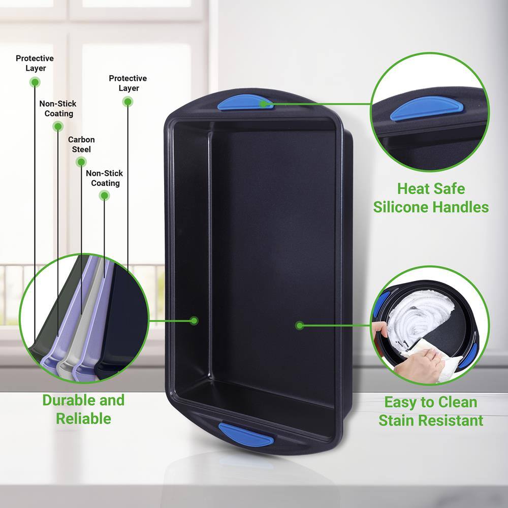 - Protective Layer
- Non-Stick Coating
- Carbon Steel
- Non-Stick Coating
- Protective Layer

- Heat Safe Silicone Handles

- Durable and Reliable

- Easy to Clean Stain Resistant