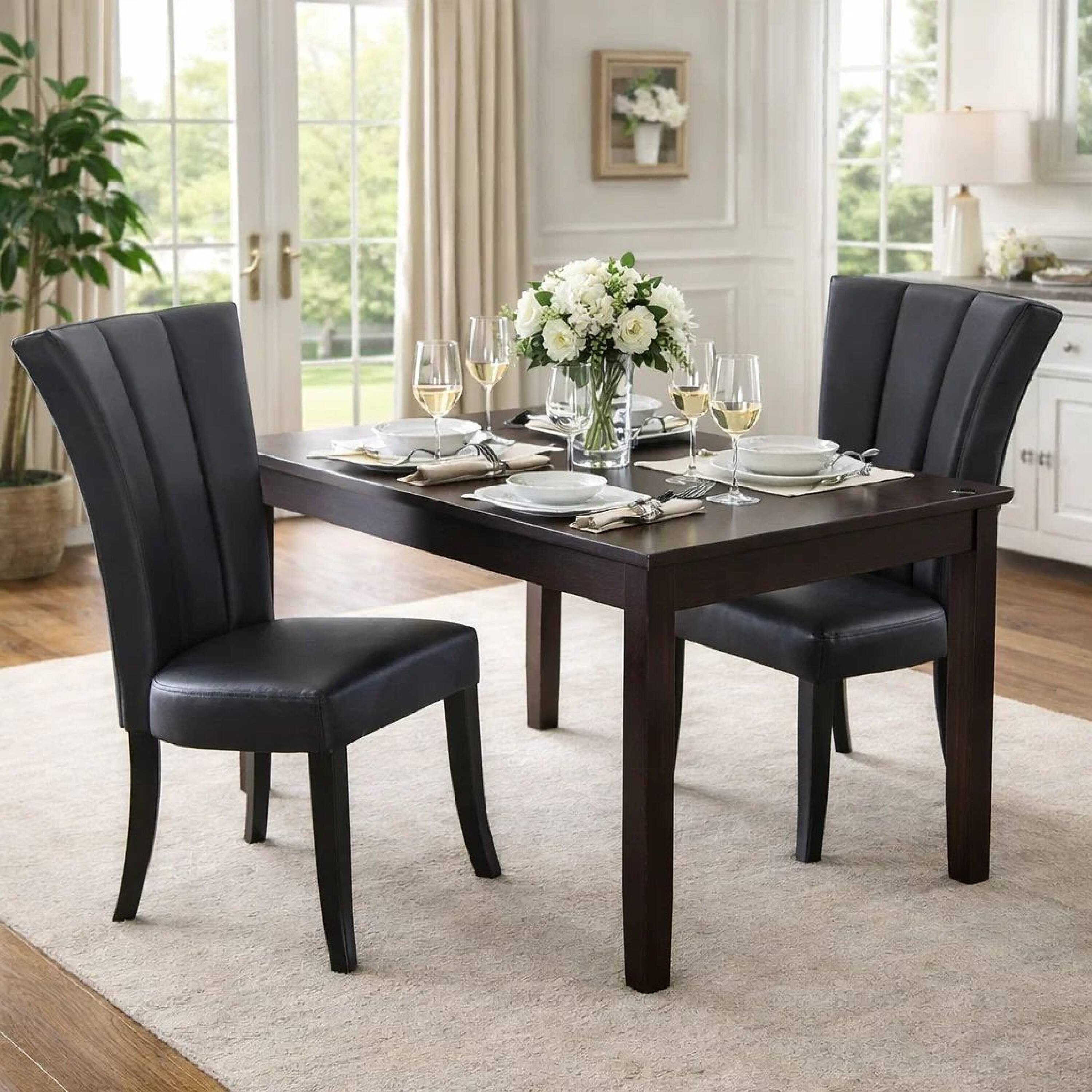 Alt View 5. Manhattan Lane - Leather Upholstered Dining Chair In Poplar Wood, Set Of 2,Black - Black.
