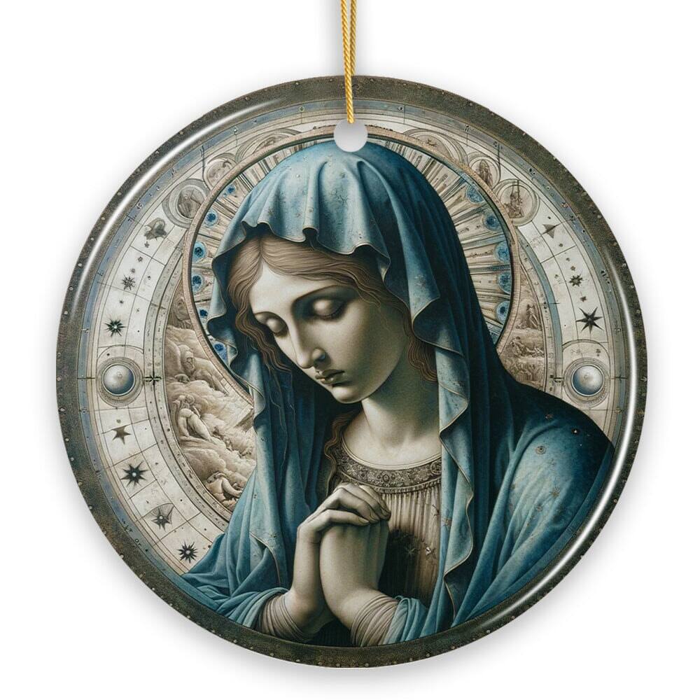 OrnamentallyYou - Holy Madonna Virgin Mary in Prayer Ceramic Ornament Religious Painting Souvenir And Decor - Multi-colored