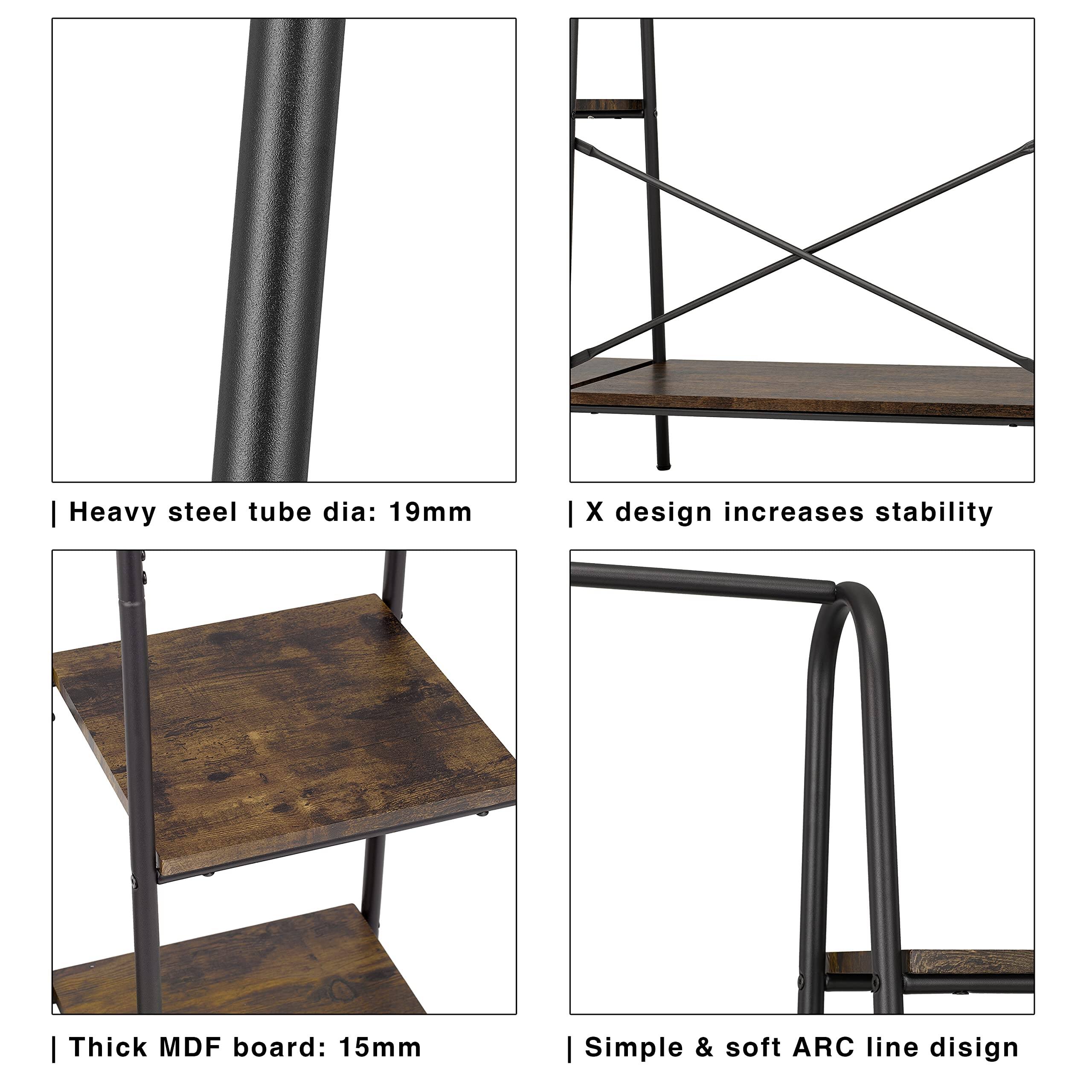 - Heavy steel tube dia: 19mm
- X design increases stability
- Thick MDF board: 15mm
- Simple & soft ARC line design