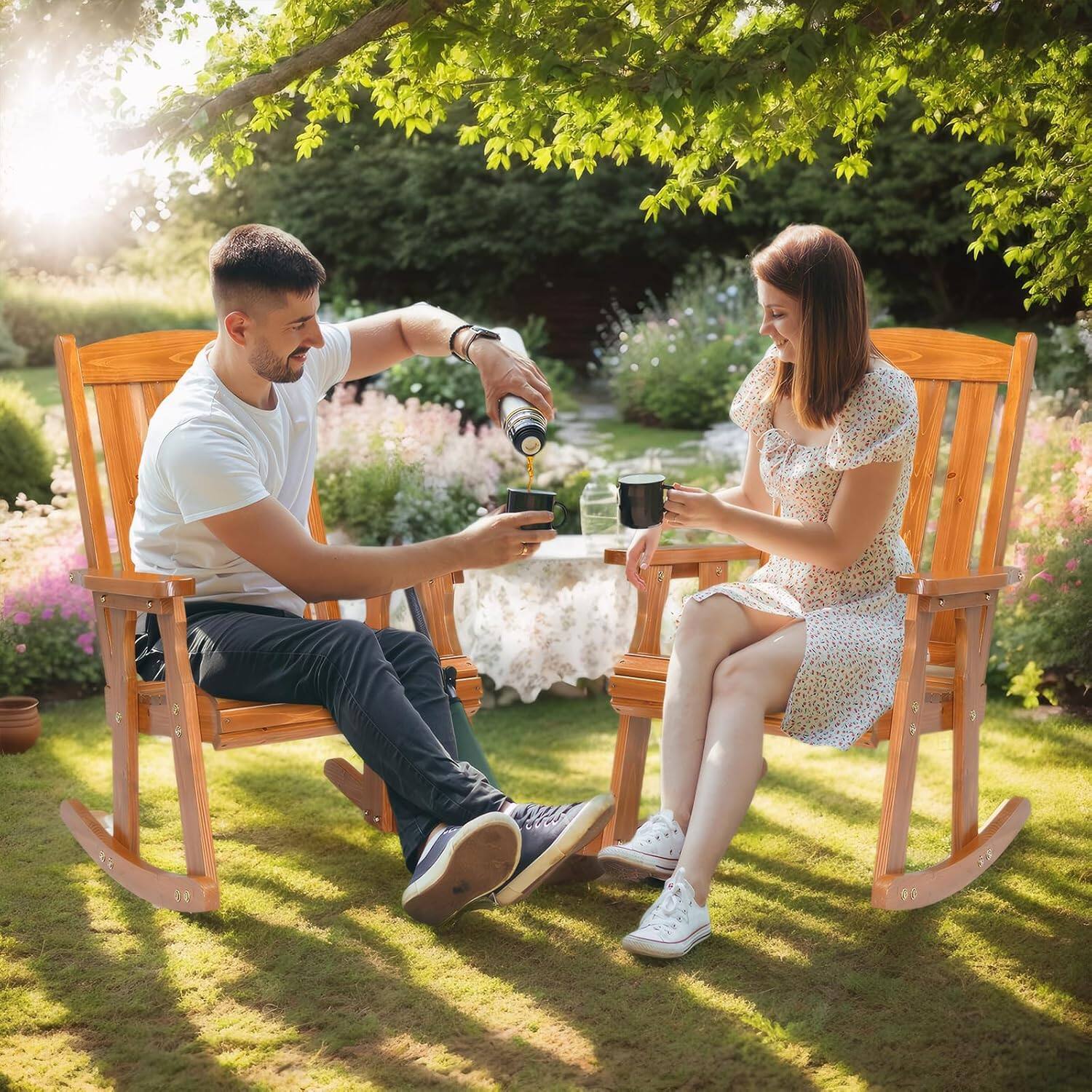 Alt View 5. Winado - Wooden Rocking Chair Patio Rocker with Higher Backrest, Heavy Duty 600LBS Outdoor Rocking Chair for Garden Yard Balcony - Teak.