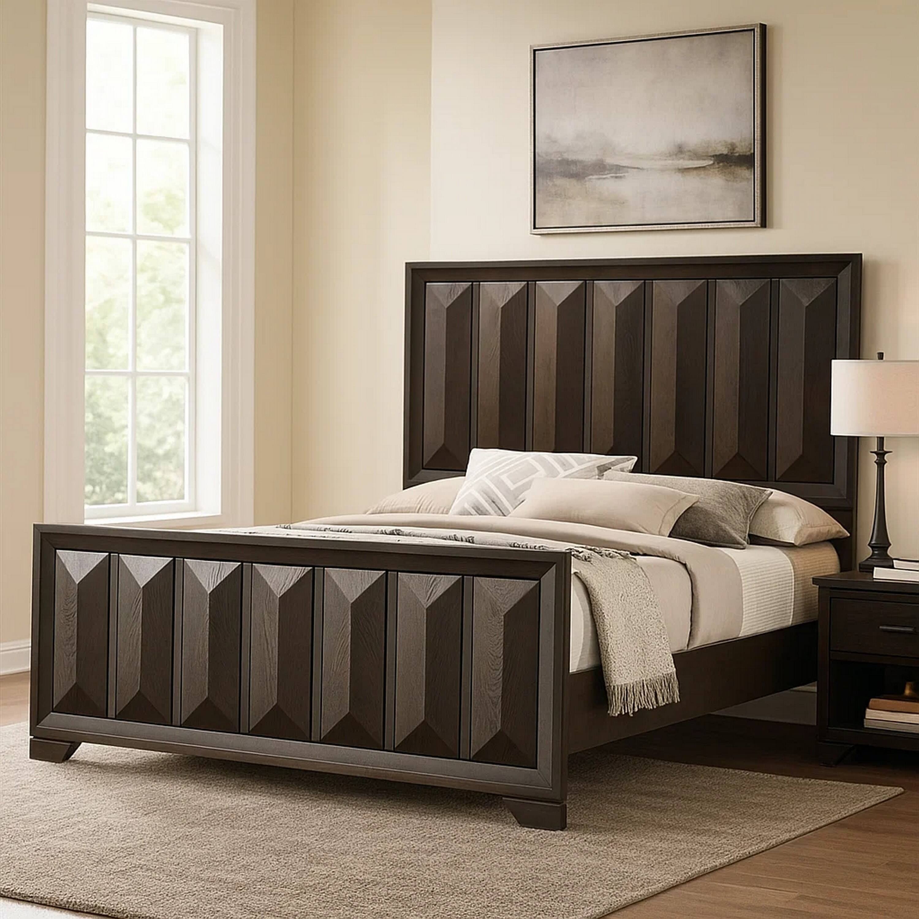 Alt View 5. Manhattan Lane - Fema Queen Bed, Vertical Facet Headboard and Footboard - Espresso Brown.