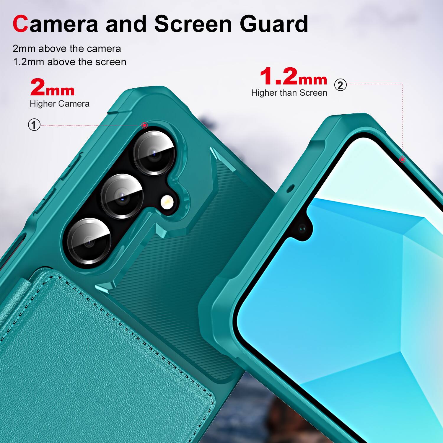 Camera and Screen Guard  
2mm above the camera  
1.2mm above the screen  
2mm  
1.2mm  
Higher than Screen  
Higher Camera