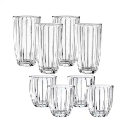 Front. Jay Import - Capri 8-Piece Glassware Set – 4 Coolers (16oz) & 4 DOF Glasses (10oz) - Clear.