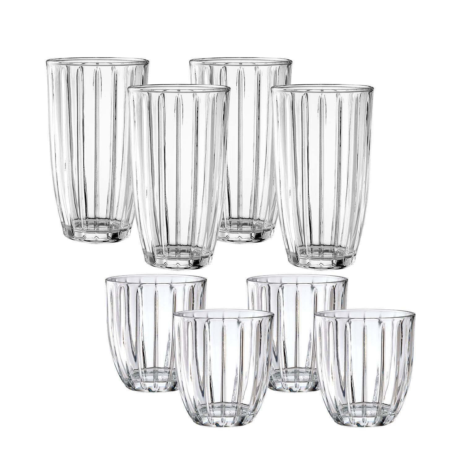 Front. Jay Import - Capri 8-Piece Glassware Set – 4 Coolers (16oz) & 4 DOF Glasses (10oz) - Clear.