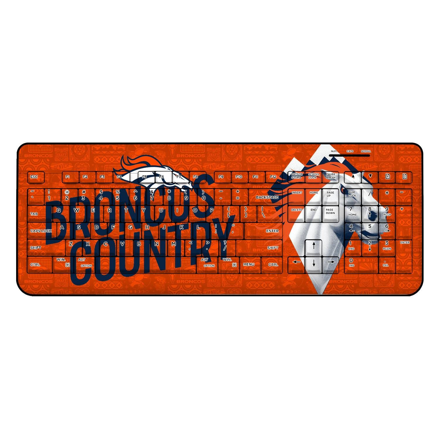 Sure, here is the corrected and grouped text from the image:

---

**BRONCOS COUNTRY**

**ESC** **F1** **F2** **F3** **F4** **F5** **F6** **F7** **F8** **F9** **F10** **F11** **F12**

**1** **2** **3** **4** **5** **6** **7** **8** **9** **0** **-** **=** **BACKSPACE**

**TAB** **Q** **W** **E** **R** **T** **Y** **U** **I** **O** **P** **[** **]** **\**

**CAPS LOCK** **A** **S** **D** **F** **G** **H** **J** **K** **L** **;** **'** **ENTER**

**SHIFT** **Z** **X** **C** **V** **B** **N** **M** **,** **.** **/** **SHIFT**

**CTRL** **WIN** **ALT** **SPACE** **ALT** **MENU** **CTRL**

**BACKSPACE