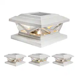 Home Zone Security - ELI1701V 4 Pack Crown Solar Post Cap Light, 3000K 5000K Adjustable, Dusk to Dawn, White Finish