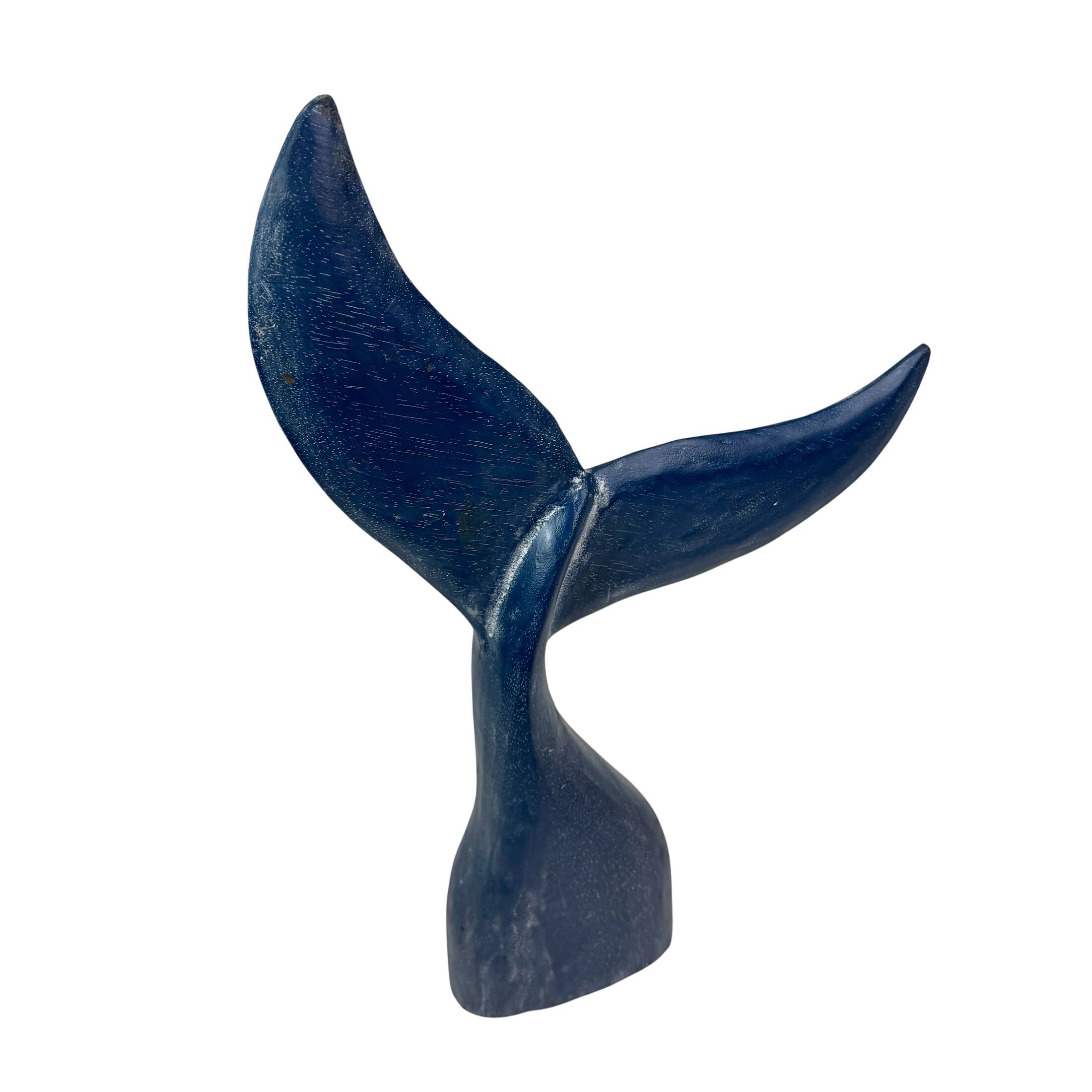 Alt View 7. Things2Die4 - Blue Wooden Whale Tail Sculpture 25 Inch Nautical Coastal Freestanding Decor - Blue.