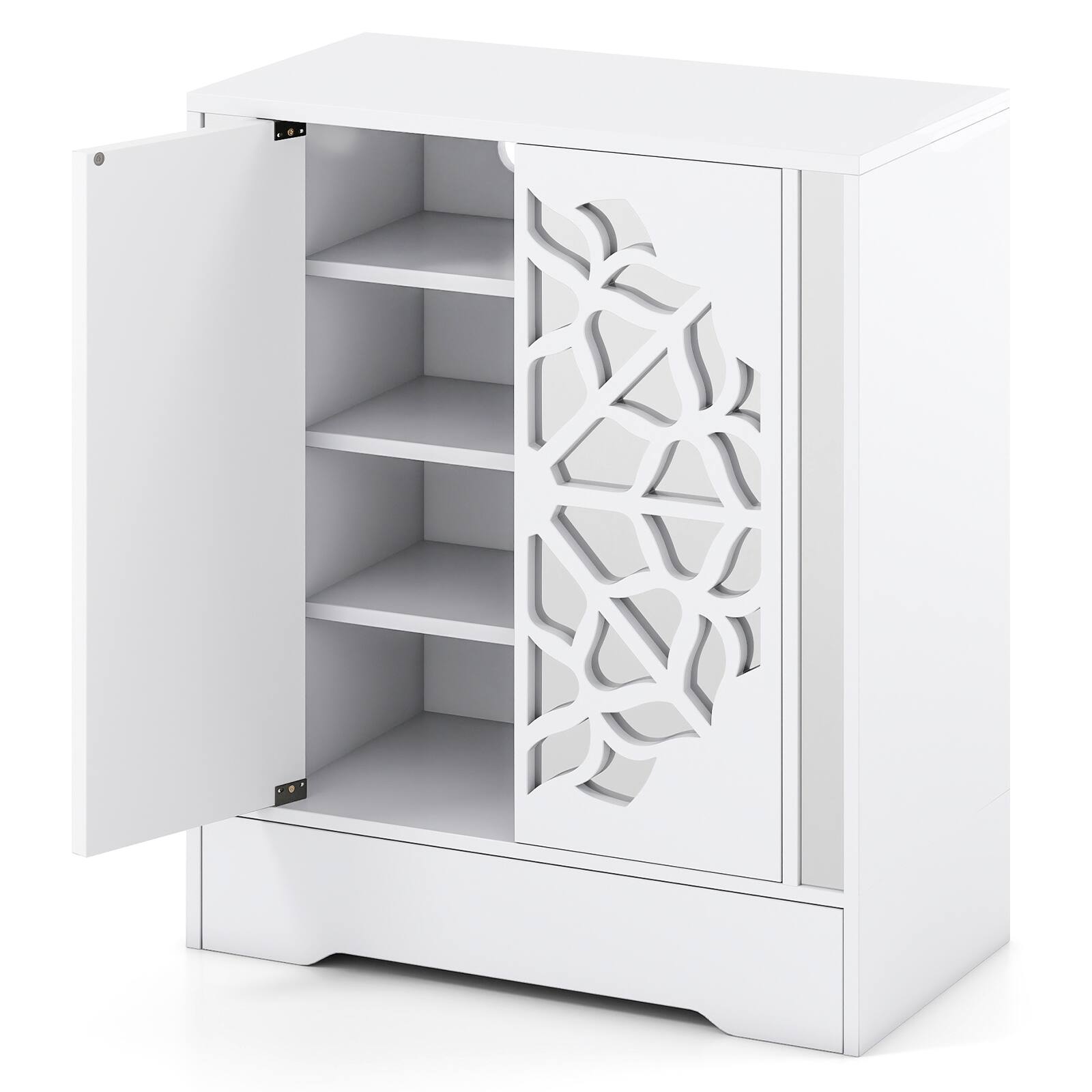 Alt View 9. Gymax - Gymax 6-Tier Mirrored Shoe Organizer w/Laser-Engraved Floral Patterns for Entryway - White.
