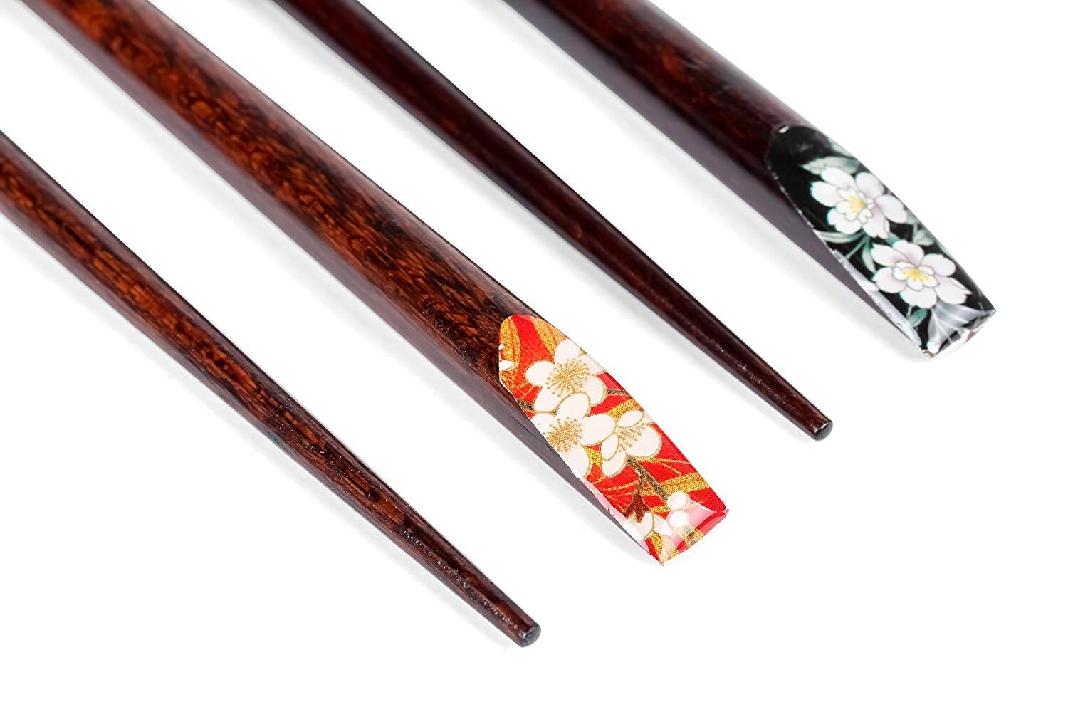 Angle. Heim Concept - Heim Concept 8 Pair Organic Natural Hardwood Japanese Reusable Wood Chopsticks - Brown.