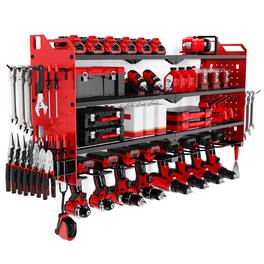 HAUSOURCE - 16.5 in. RED Steel 4-Tier Power Tool Organizer Shelving Wall Mount Utility Rack Shelves Garage Cabinets Tool Storage - Red