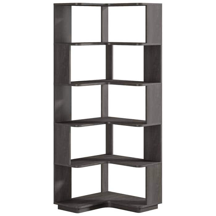 SlickBlue - L-Shaped Corner Bookcase with 6 Shelves for Bedroom or Living Room - Dark Gray
