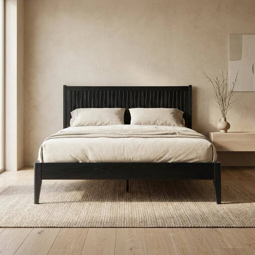 Alt View 5. FurniFact - Solid Wood Platform Bed - Ebony Oak.