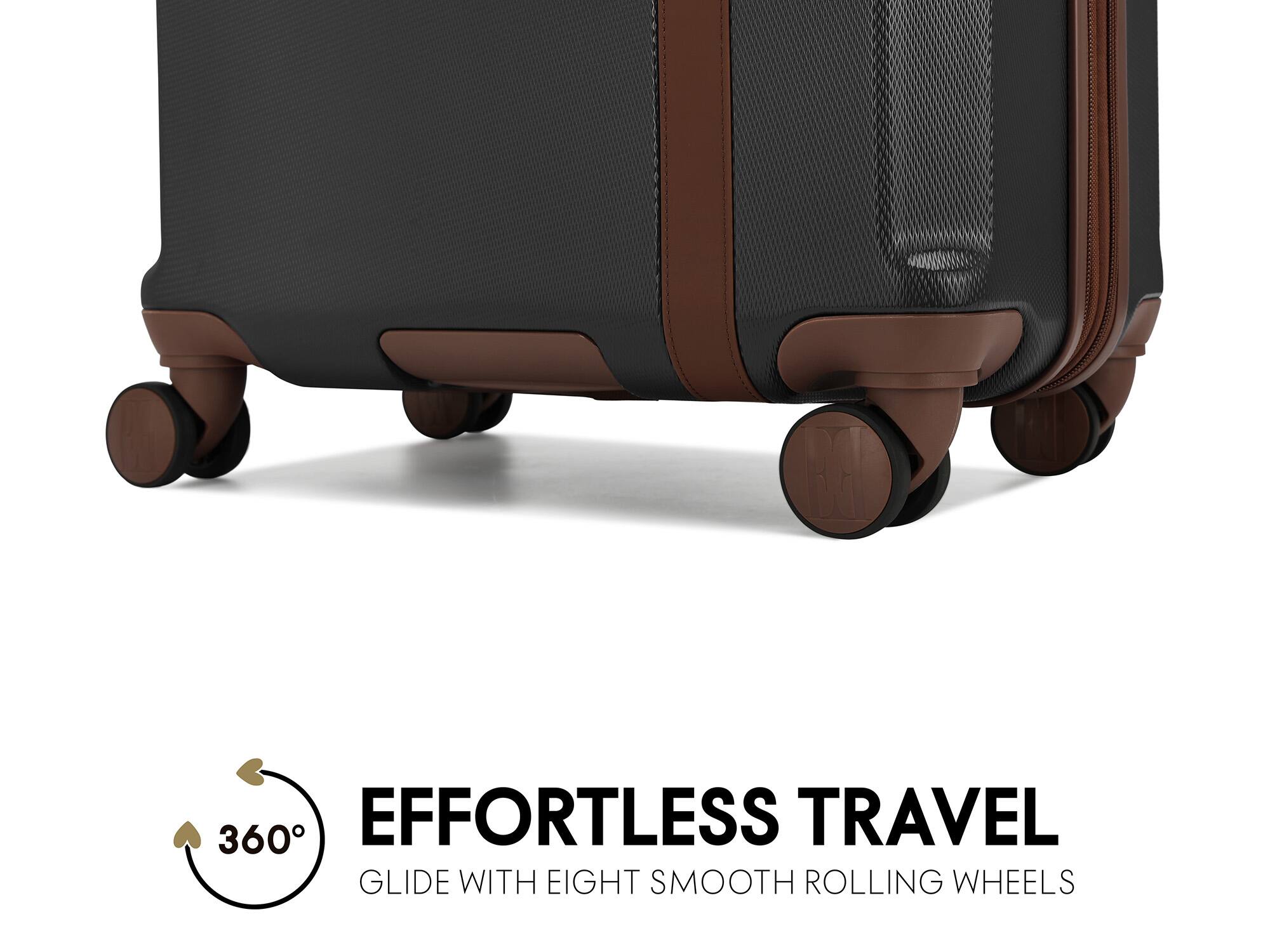 I 360° EFFORTLESS TRAVEL GLIDE WITH EIGHT SMOOTH ROLLING WHEELS