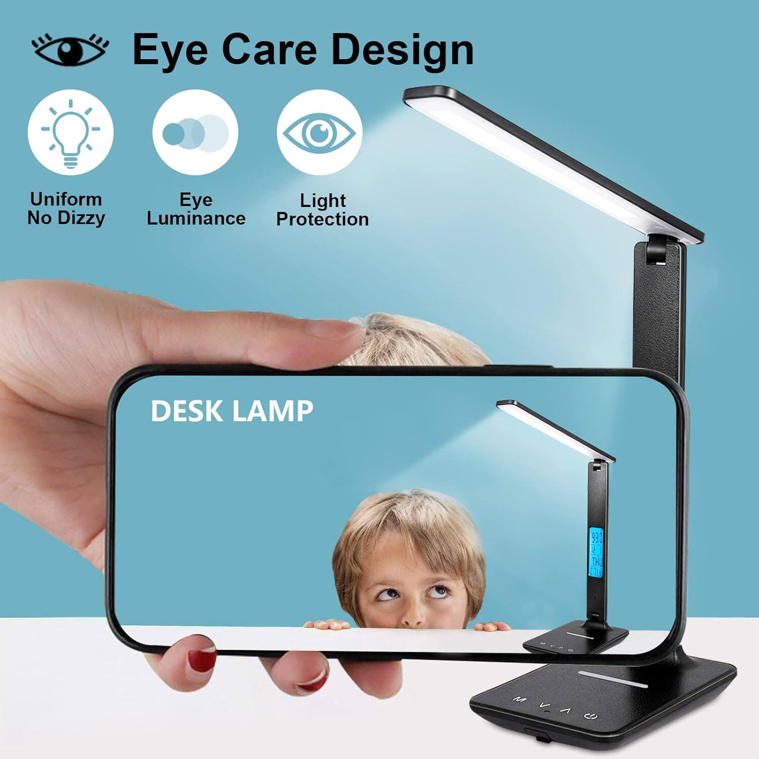 Eye Care Design  
Uniform No Dizzy  
Eye Luminance  
Light Protection  

DESK LAMP