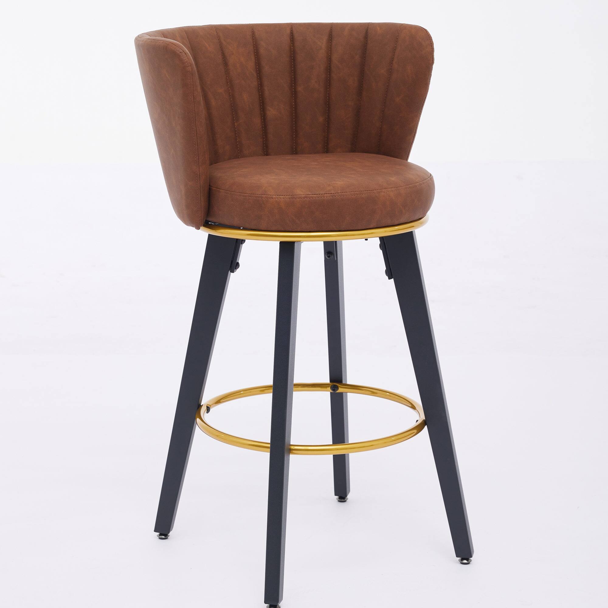 Left. GOODSILO - Modern Swivel Counter Height Bar Stools Set of 2 with Upholstered Backs and Metal Legs - Brown.
