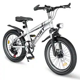 BreeBe - 20" Kids Mountain Bike for Boys & Girls 7-12, 7-Speed, Dual Disc Brakes, Front Shock, LED Light, Pink - Silver