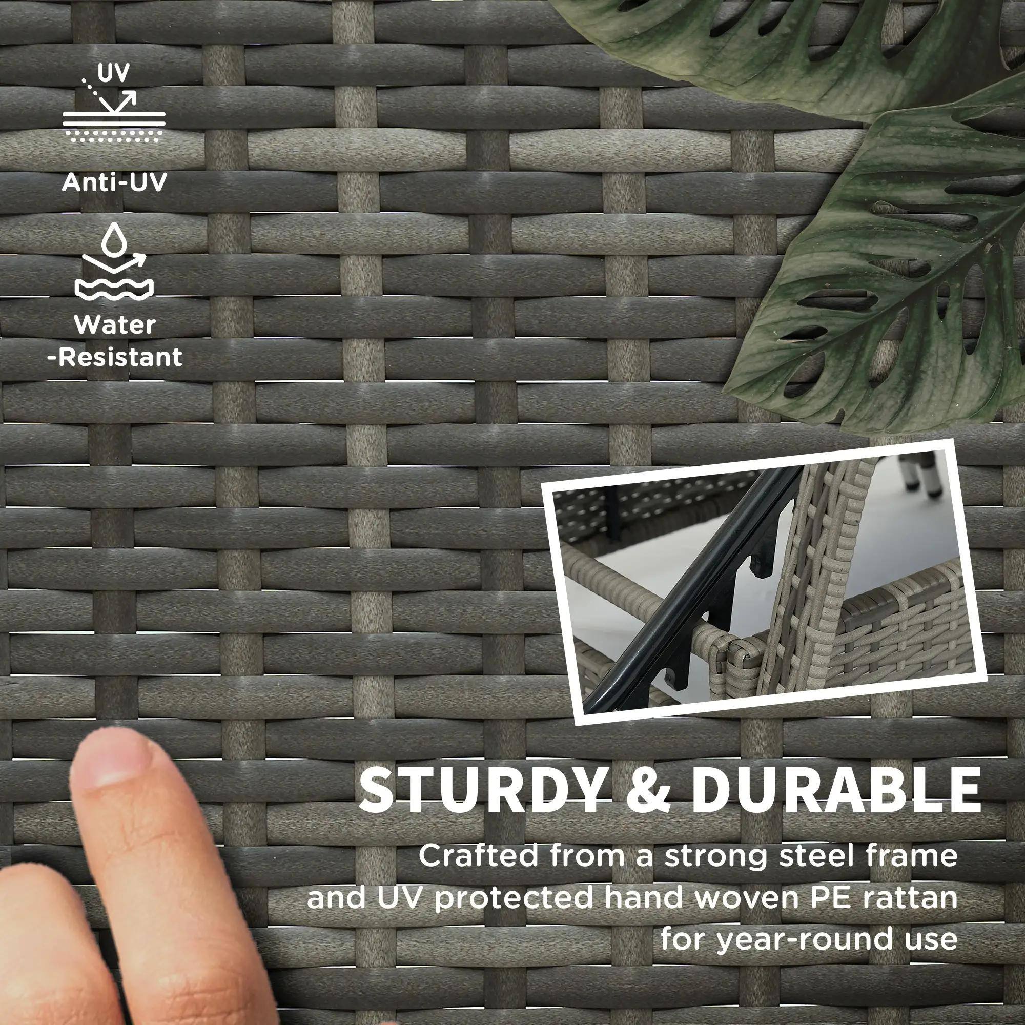 STURDY & DURABLE Crafted from a strong steel frame and UV protected hand woven PE rattan for year-round use

UV Anti-UV Water -Resistant