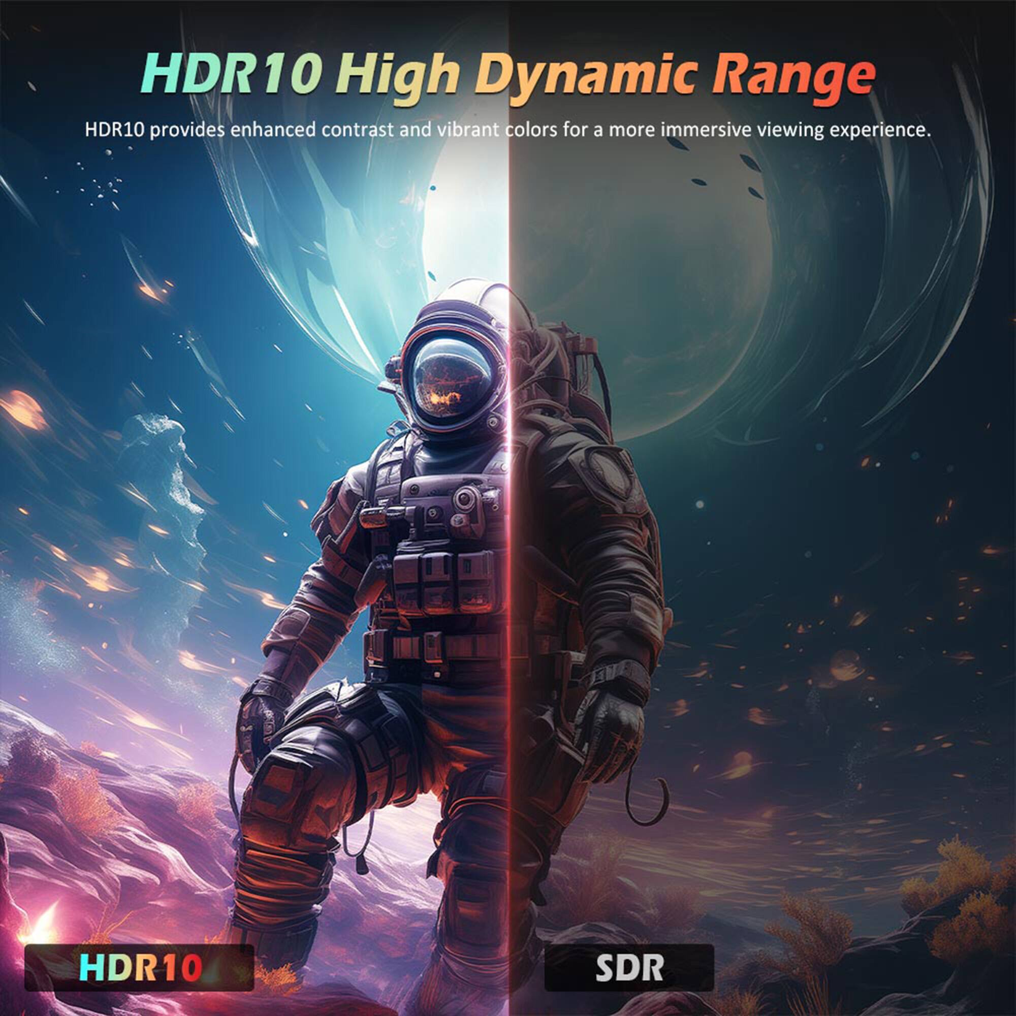 HDR10 High Dynamic Range HDR10 provides enhanced contrast and vibrant colors for a more immersive viewing experience. SDR