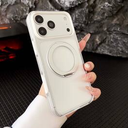 Dteck - Magnetic Case for Apple iPhone 17 Pro Max, Slim Shockproof Clear Back Cover with 360 Degree Ring Metal Stand - White