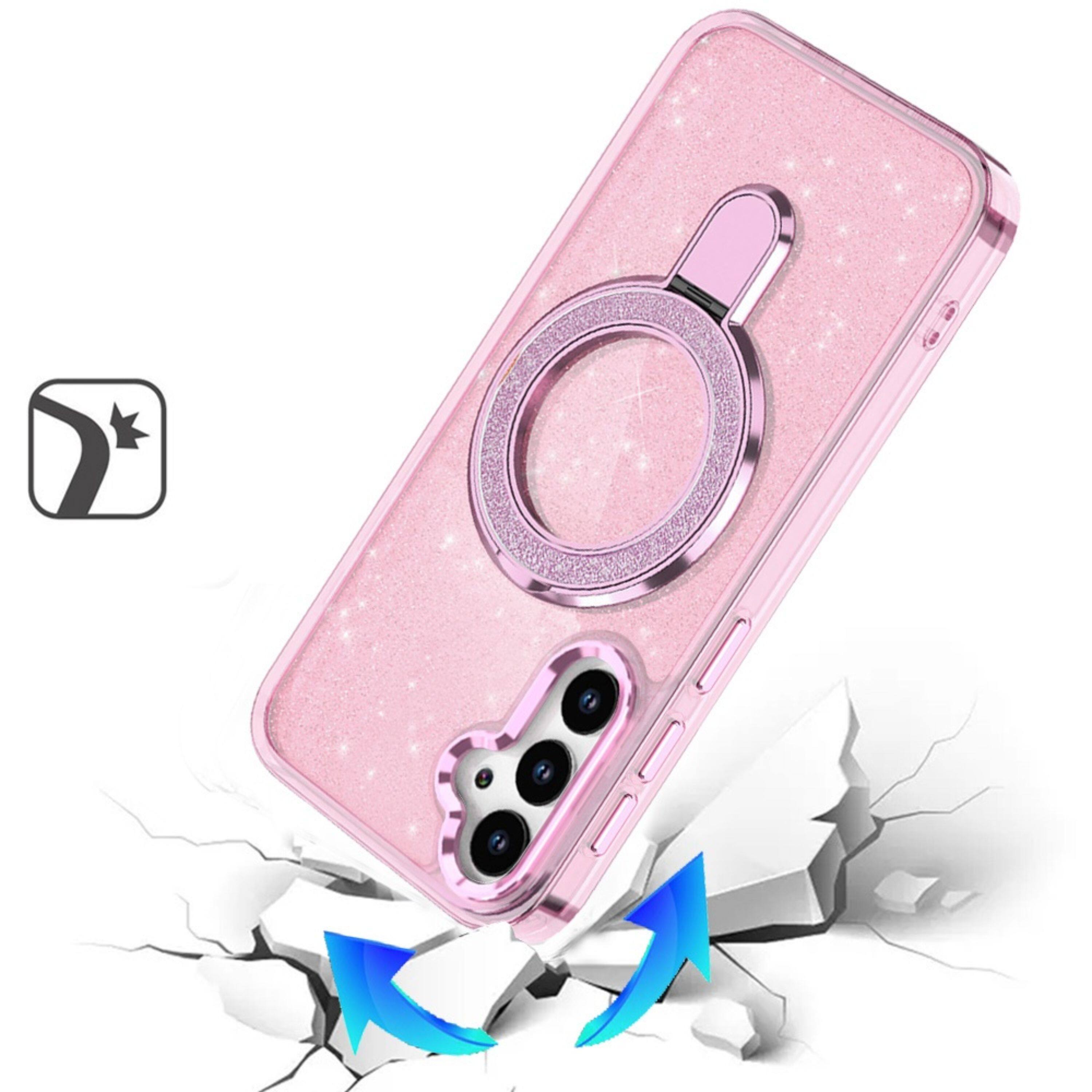 Left. Kitcheniva - Translucent Glitter Magnetic Circle Case With Tempered Glass For Samsung S26 Plus Light Pink - Light Pink.