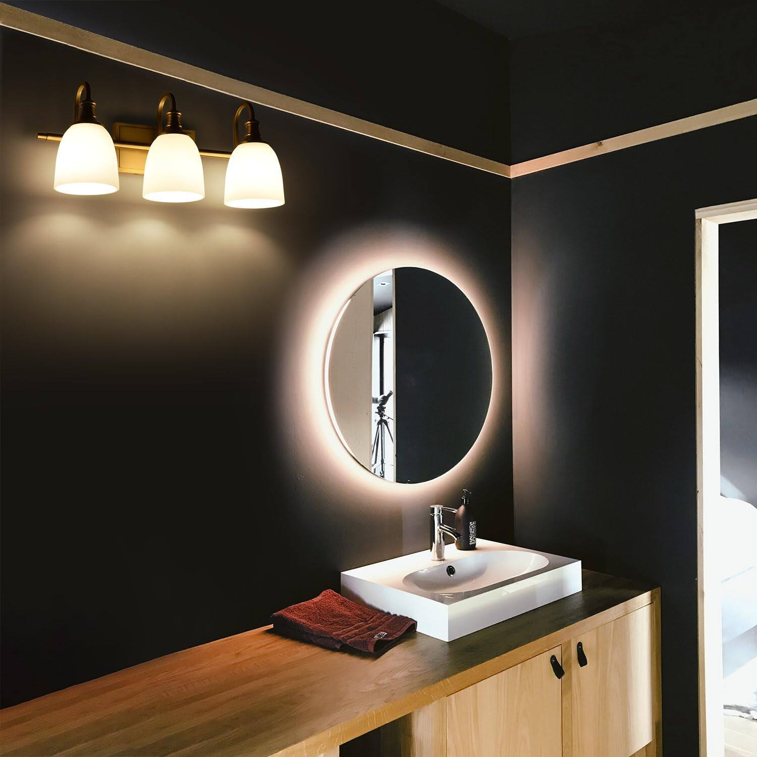 Alt View 5. Earthley Blooms - Bathroom Vanity Light Fixtures Vintage Aged Brass Lights Wall Sconce Lighting With Opal Glass Shade Porch M - Brushed Nickel 1-Light.